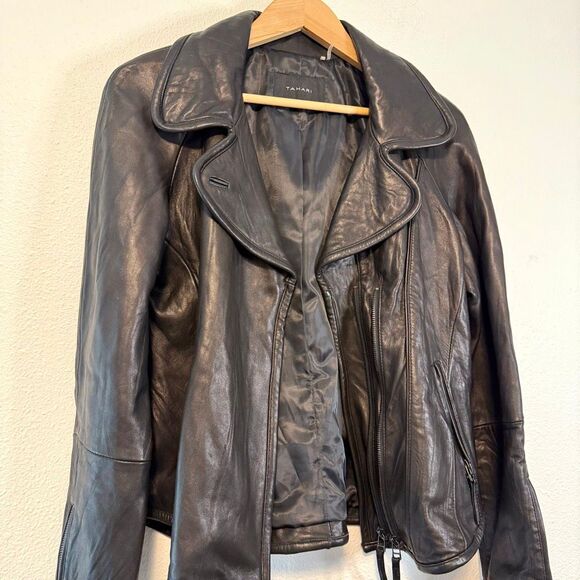 Tahari Lambskin Leather Moto Jacket Size Large - Picture 9 of 12